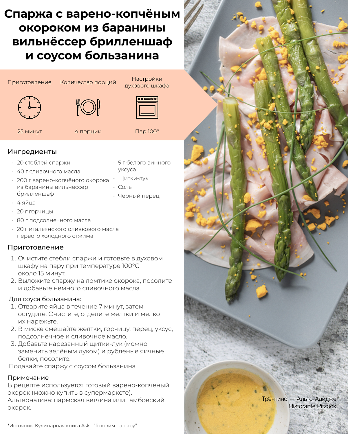 Спаржа с варено-копчёным окороком